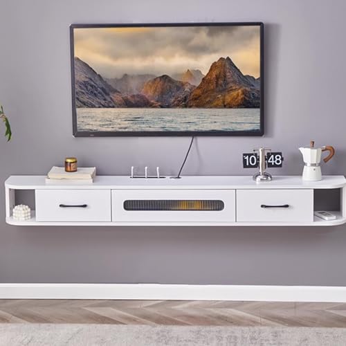 SZKTHD TV-Wandschrank Schwebendes TV-Möbel Aus Massivholz Aufbewahrungsschrank Für Mediengeräte Multimedia-Steuerzentrale(Weiß,120x24x20cm) von SZKTHD