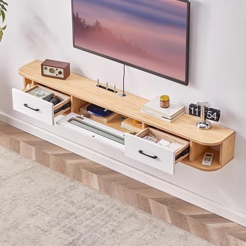 SZKTHD TV-Wandschrank Schwebendes TV-Möbel Aus Massivholz Aufbewahrungsschrank Für Mediengeräte Multimedia-Steuerzentrale(Wood Color,190x24x20cm) von SZKTHD
