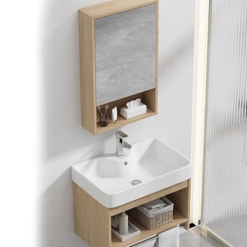 SZKTHD Wandmontierter Badezimmerschrank Aus Holz Mit Waschbecken Waschtischunterschrank Und Spiegelschrank Badezimmer-Waschtisch-Set Mit Spiegel(71x39x45cm) von SZKTHD