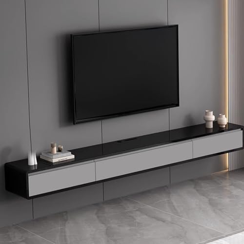SZKTHD Wandmontierter TV-Ständer Schwarz-graue Medienkonsole Mit Klapptür Minimalistisches Entertainment-Center Fürs Wohnzimmer Schwebender TV-Schrank Mit Kabelmanagement(140CM/55.1IN) von SZKTHD