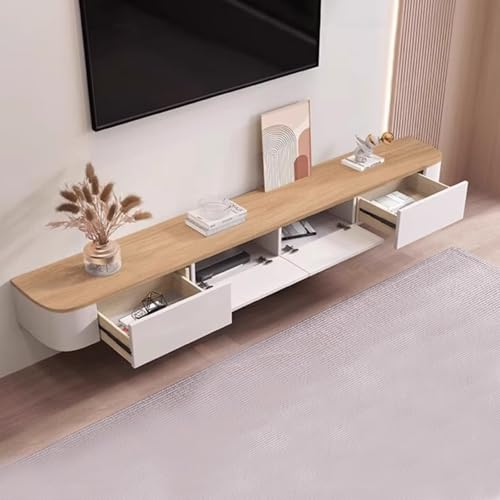 SZKTHD Wandmontierter TV-Ständer Schwebende TV-Konsole Aus Massivholz Mit Weißem Schrank Und Holzplatte Minimalistisches Medienregal Fürs Wohnzimmer Erhältlich In Den Größen 120–300 cm(140CM/55.1IN) von SZKTHD