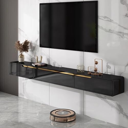 SZKTHD Wandmontierter TV-Ständer Schwebender TV-Schrank In Hochglanzoptik Mit Schubladen Und Herunterklappbarem Stauraum Platzsparendes Entertainment-Center Fürs Wohnzimmer(Schwarz,180CM/70.9IN) von SZKTHD