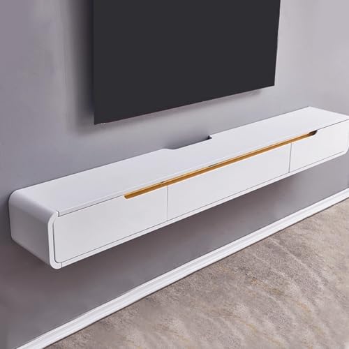 SZKTHD Wandmontierter TV-Ständer Schwebender TV-Schrank In Hochglanzoptik Mit Schubladen Und Herunterklappbarem Stauraum Platzsparendes Entertainment-Center Fürs Wohnzimmer(Weiß,180CM/70.9IN) von SZKTHD