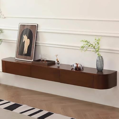 SZKTHD Wandmontierter TV-Ständer Walnussfarbe Schwebende TV-Konsole Mit Stauraum Klapptüren Und Schubladen Media-Entertainment-Center Fürs Wohnzimmer(240CM/94.5IN) von SZKTHD