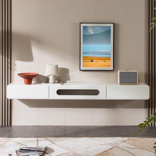 SZKTHD Weißer TV-Ständer Zur Wandmontage Mit Schubladen Schwebender Medienkonsolenschrank Entertainment-Center Mit Herunterklappbarer Tür Und Offenen Regalen Für Das Wohnzimmer(150CM/59.1IN) von SZKTHD