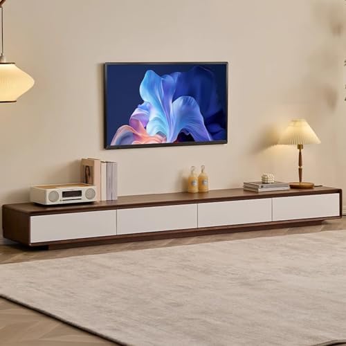 SZKTHD Wohnzimmer-TV-Standschrank Walnussfarbe TV-Bank Aus Holz Multimedia-Konsole Mit Weißen Schubladen(200x30x25cm) von SZKTHD