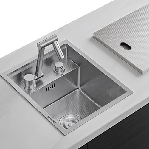Versteckte Edelstahl-Küchenspüle Mit Abdeckung Barspüle Mit Klappbarem Wasserhahn Geeignet Für Wohnmobile Wohnungen Ferienhäuser(32X28X23CM) von SZKTHD