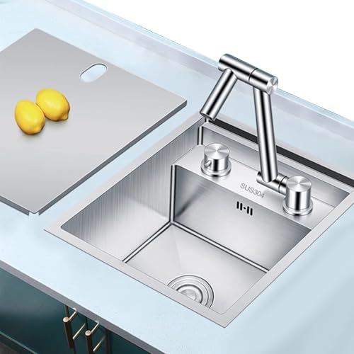 Verstecktes Spülbecken Aus Edelstahl Mit Faltbarem Wasserhahn Küchenspüle Mit Abdeckung Einzelbecken, Geeignet Für Bartheke Wohnmobil Wohnung(45x45x23cm) von SZKTHD