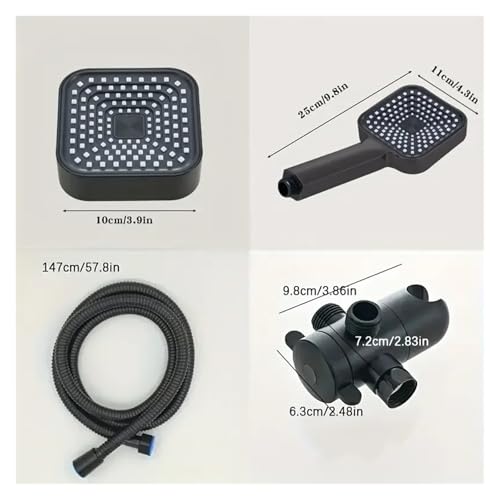 Quadratisches 2-in-1-Handbrauseset Mit Halterung Dreiwege-Wasserverteiler Explosionsgeschützter Schlauch Quadratisches Kleines Hängekopfset(Black) von SZLAHLZR