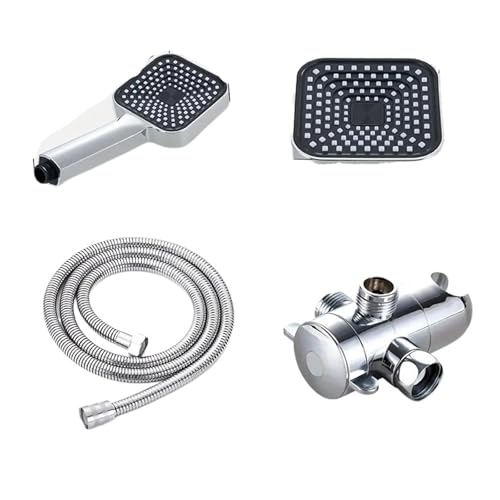 Quadratisches 2-in-1-Handbrauseset Mit Halterung Dreiwege-Wasserverteiler Explosionsgeschützter Schlauch Quadratisches Kleines Hängekopfset(Silver) von SZLAHLZR