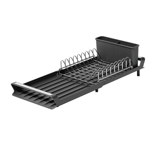 SZLAHLZR 1 STÜCKE Metall Küche Geschirr Schüssel Abtropfgestell Ausziehbar Geschirrgestell Mit Abtropfschale Küche Geschirr Organizer Korb(Black) von SZLAHLZR