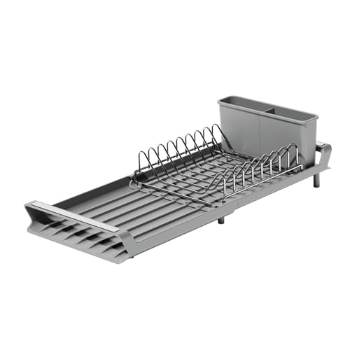 SZLAHLZR 1 STÜCKE Metall Küche Geschirr Schüssel Abtropfgestell Ausziehbar Geschirrgestell Mit Abtropfschale Küche Geschirr Organizer Korb(Gray) von SZLAHLZR