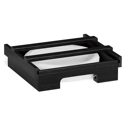 SZLAHLZR 10-Zoll-Bambus-Papptellerspender, Papiertellerhalter for Die Arbeitsplatte, Einweg-Papiertablettspender for Die Küchentheke(Black) von SZLAHLZR