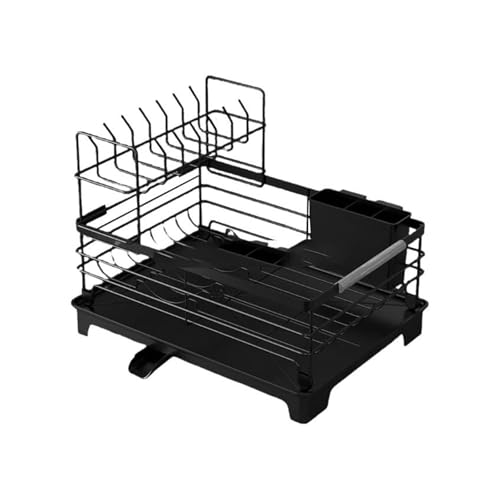 SZLAHLZR Küche Rack Trocknen Gericht Rostfrei Besteck Halter Mit Abtropffläche B03E(Black) von SZLAHLZR