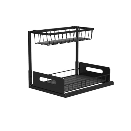 SZLAHLZR Küchenregal for Ordnung Auf Der Baustelle, 2-stufiges Geschirr- Und Gewürzregal, Multifunktionaler Ausziehbarer Organizer Unter Der Spüle(Black) von SZLAHLZR