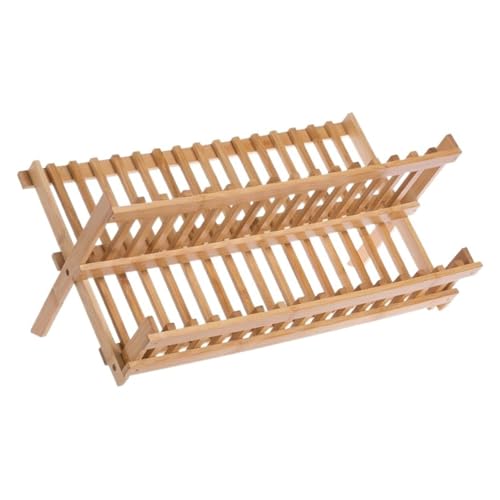 SZLAHLZR Langlebiger 2-stufiger Klappbarer Geschirrständer, Retro-Bambus-Geschirrtrockner, Natürlicher Zusammenklappbarer Trockenhalter for Die Küche(16 Grids) von SZLAHLZR