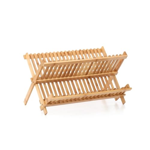 SZLAHLZR Langlebiger 2-stufiger Klappbarer Geschirrständer, Retro-Bambus-Geschirrtrockner, Natürlicher Zusammenklappbarer Trockenhalter for Die Küche(20 Grids) von SZLAHLZR