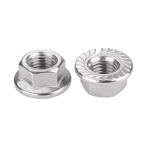 SZLIZHUO 50 Stück M6 (6mm) Flanschmuttern mit Sperrzähnen DIN 6923 Edelstahl gezahnte Sechskant-Flanschmuttern Sicherungsmuttern AHC Metrische Sechskant-Flanschmuttern M6 (50, M6) von SZLIZHUO
