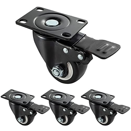 Lenkrollen mit Bremse,4 Stück Rollen für Möbel Schwarz,38mm Möbelrollen Klein Plattenrollen,Tragkraft Max. 70 KG pro Rollen | Kugellager | Polyurethan | Geräuschlose Räder (2"/50mm,4xBremserollen) von SZLXJMFL
