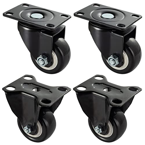 Plattenrollen, 4 Stück Möbelrollen,38mm Rollen für Möbel,Tragkraft Max. 80 KG pro Rollen | Kugellager | Polyurethan | Geräuschlose Schwerlastrollen | Schwarz (2.5"/64mm,2xBock+2xLenk) von SZLXJMFL