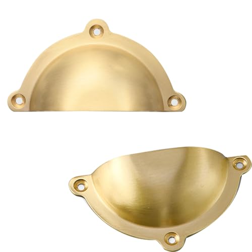Schrankgriffe Gold Vintage, 2 Stück Möbelgriffe Massive Messing | Gebürstet, Küchengriffe Lochabstand: 60/70mm Schublade Türgriffe Küche Griffe für Küchenschränke Schubladengriffe Gold 70mm/2.8in von SZLXJMFL