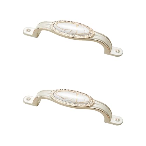 Schubladengriffe Vintage Keramik, 2 Stück Möbelgriffe Massivem Keramik | Galvanikfläche, Küchengriffe Lochabstand 96mm Schublade Türgriffe Griffe für Küchenschränke Schrankgriffe Weiß 96mm/3.8in von SZLXJMFL