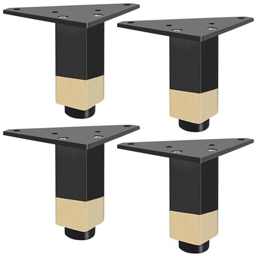 Schwarz mit Gold, Sofasfüße Metall 4 Stück Möbelfüße Verstellbar Möbelfüße Aluminiumlegierung | Eloxierte Oberfläche Tischbeine Höhe: 6-40cm Schlafcouchfüße Bankbeine Ottoman Schränke Regal-12cm/4.7" von SZLXJMFL