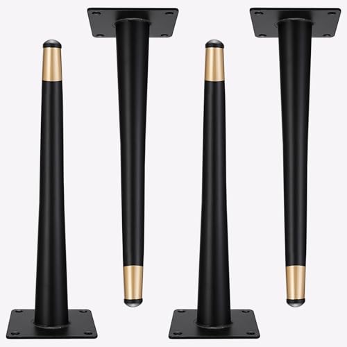 Sofasfüße Ersatz, 4 Stück Sofasfüsse Schwarz mit Gold Sofasbeine Konisch Kaltgewalztem Stahl | Eloxierte Oberfläche Möbelfüße Höhe: 10-35cm Polstersofafüsse Arbeitsplatten Bar Sideboard 30cm/11.8" von SZLXJMFL