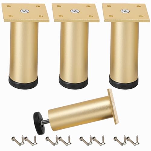 Tischbeine Höhenverstellbar, 4 Stück Tischbeine Gold Möbelfüße Metall Möbelbeine Aluminiumlegierung | Eloxierte Oberfläche Sofafüße Optionale Höhe: 6-40cm Bankbeine Sockelfüße Couch füße 15cm/6" von SZLXJMFL