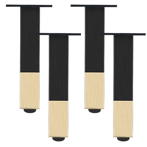 Tischbeine Metall, 4 Stück Tischfüße Verstellbar Tischfüsse Schwarz mit Gold Möbelfüße Aluminiumlegierung | Eloxierte Oberfläche Mobelbeine Optionale Höhe: 6-60cm Sockelfüße Tischfuß Kleiner 25cm/9.8" von SZLXJMFL
