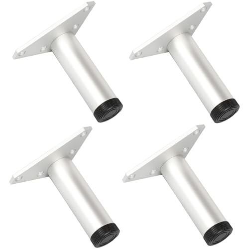 Tischbeine Verstellbar, 4 Stück Tischfüße Silber Tischbeine Rund Möbelfüsse Aluminiumlegierung | Eloxierte Oberfläche Möbelfüße Höhe: 6-40cm Sockelfüße Stützfüße Couchtisch Nachttisch 12cm/4.7" von SZLXJMFL