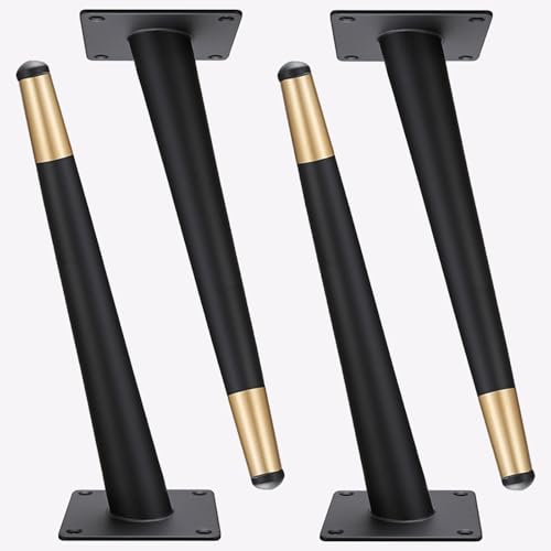 Tischfüße Schwarz mit Gold, 4 Stück Tischfüsse Ersatz Tischbeine Konisch Möbelfüsse Kaltgewalztem Stahl | Eloxierte Oberfläche Möbelfüße Höhe: 10-35cm Sockelfüße Regale Hocker Sitzbank 25cm/9.8" von SZLXJMFL