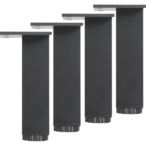 Tischfüße Verstellbar, 4 Stück Tischfüsse Schwarz Tischbeine Eckig Möbelfüsse Aluminiumlegierung | Eloxierte Oberfläche Möbelfüße Optionale Höhe: 6-40cm Couchtischfüße Schreibtischbeine 18cm/7" von SZLXJMFL
