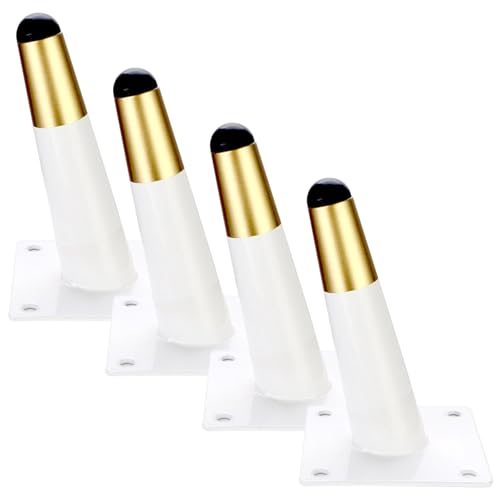 Tischfüße Weiß mit Gold, 4 Stück Tischfüße Ersatz Tischbeine Konisch Möbelfüße Kaltgewalztem Stahl | Eloxierte Oberfläche Möbelfüsse Höhe: 10-15cm Sockelfüße Stützfüße Badezimmerschrank 12cm/4.7" von SZLXJMFL
