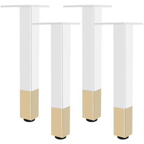 Weiß mit Gold, Sofasfüße Metall 4 Stück Möbelfüße Verstellbar Möbelfüße Aluminiumlegierung | Eloxierte Oberfläche Tischbeine Höhe: 6-40cm Schlafcouchfüße Bankbeine Ottoman Schränke Regal-25cm/9.8" von SZLXJMFL