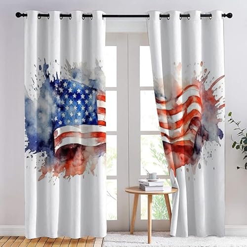 Amerikanische Flagge Vorhänge Verdunklung svorhänge mit Muster Sterne Gestreift, Vorhang Blickdicht mit Ösen Gardinen Wohnzimmer Schlafzimmer Kinderzimmer Dekoration 2er Set - 245 x 140 (H X B) von SZLYZM