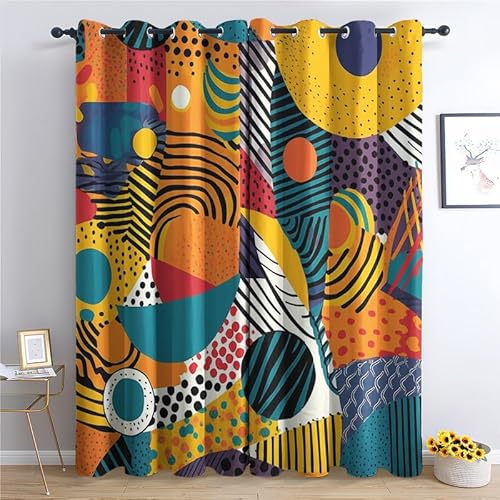 Geometrisch Vorhänge Verdunklung svorhänge mit Muster Abstrakt, Vorhang Blickdicht mit Ösen Gardinen Wohnzimmer Schlafzimmer Kinderzimmer Dekoration 2er Set - 220 x 140 (H X B) von SZLYZM