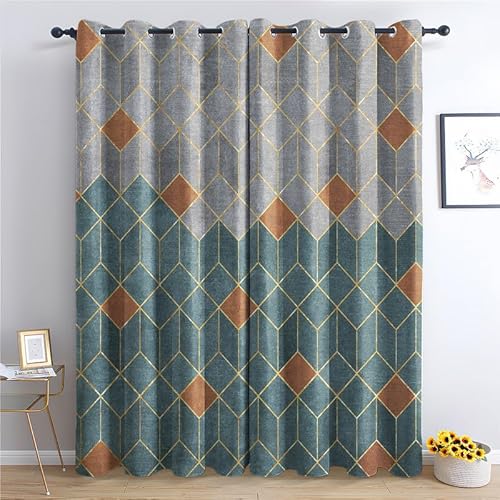 Patchwork Vorhänge Verdunklung svorhänge mit Muster Geometrisch, Vorhang Blickdicht mit Ösen Gardinen Wohnzimmer Schlafzimmer Kinderzimmer Dekoration 2er Set - 200 x 140 (H X B) von SZLYZM