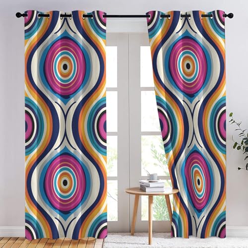 SZLYZM 60er 70er Jahre Retro Vorhänge, Verdunklungsvorhänge mit Muster Geometrisch Abstrakt, Vorhang Blickdicht mit Ösen, Gardinen für Wohnzimmer Schlafzimmer Deko 2er Set - 160x132 (H X B) von SZLYZM