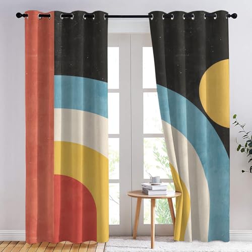 SZLYZM Abstrakt Regenbogen Vorhänge, Verdunklungsvorhänge mit Muster Geometrisch Modern, Vorhang Blickdicht mit Ösen, Gardinen für Wohnzimmer Schlafzimmer Deko 2er Set - 137x117 (H X B) von SZLYZM