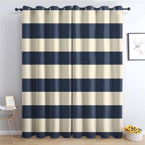 SZLYZM Gestreift Vorhänge, Verdunklungsvorhänge mit Muster Nautisch Maritim, Vorhang Blickdicht mit Ösen, Gardinen für Wohnzimmer Schlafzimmer Deko 2er Set - 200x140 (H X B) von SZLYZM