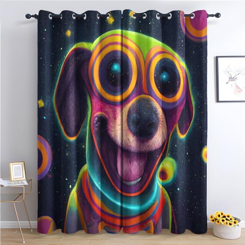 SZLYZM Hunde Vorhänge, Vorhänge Verdunklung Svorhänge mit Muster Cartoon, Vorhang Blickdicht mit Ösen, Gardinen für Wohnzimmer Schlafzimmer Kinderzimmer Deko 2er Set - 245x140 (H X B) (H1&-50) von SZLYZM