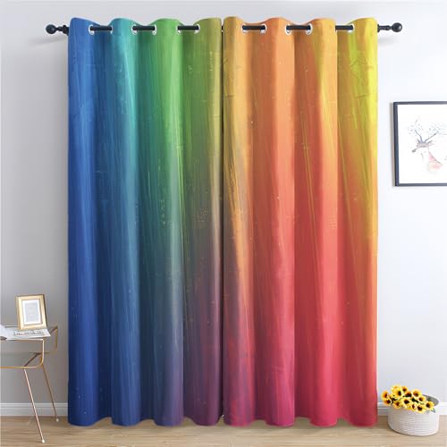 SZLYZM Ombre Bunt Vorhänge, Verdunklungsvorhänge mit Muster Farbverlauf Mehrfarbig Modern, Vorhang Blickdicht mit Ösen, Gardinen für Wohnzimmer Schlafzimmer Deko 2er Set - 160x132 (H X B) von SZLYZM