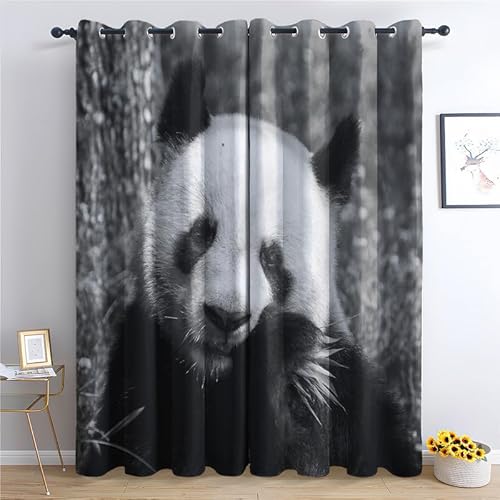 SZLYZM Panda-Bär Vorhänge Blickdicht Gardinen mit Ösen - Vorhang Tier Muster - Verdunkelungsvorhang Thermovorhang für Wohnzimmer Schlafzimmer Kinderzimmer Deko 2er Set, 200x140 cm (H X B) von SZLYZM