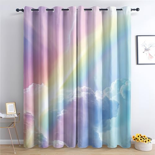 SZLYZM Regenbogen Vorhänge, Verdunklungsvorhänge mit Muster Bunte, Vorhang Blickdicht mit Ösen, Gardinen für Wohnzimmer Schlafzimmer Deko 2er Set - 200x140 (H X B) von SZLYZM