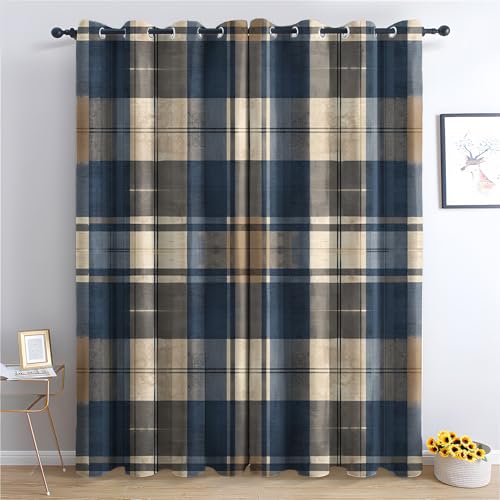 SZLYZM Tartan Kariert Vorhänge, Verdunklungsvorhänge mit Muster Rustikal Landhaus Kariert, Vorhang Blickdicht mit Ösen, Gardinen für Wohnzimmer Schlafzimmer Deko 2er Set - 220x140 (H X B) (Kl-&95) von SZLYZM