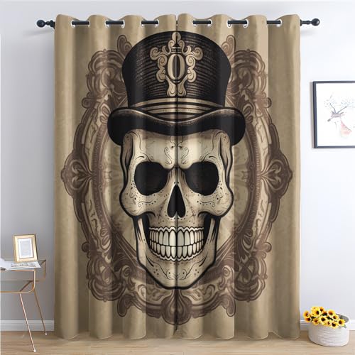 SZLYZM Totenkopf Vorhänge, Verdunklungsvorhänge mit Muster Gothic Horror, Vorhang Blickdicht mit Ösen, Gardinen für Wohnzimmer Schlafzimmer Kinderzimmer Deko 2er Set - 137x117 (H X B) (W2-&26) von SZLYZM