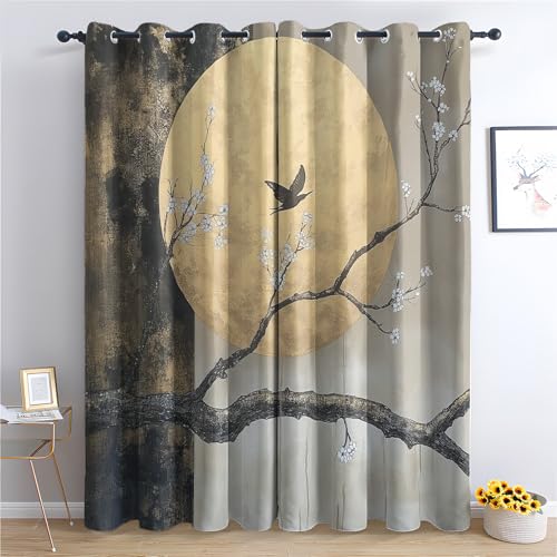 SZLYZM Vogel Geblümt Vorhänge, Verdunklungsvorhänge mit Muster Blumen Frühling, Vorhang Blickdicht mit Ösen, Gardinen für Wohnzimmer Schlafzimmer Deko 2er Set - 245x140 (H X B) von SZLYZM