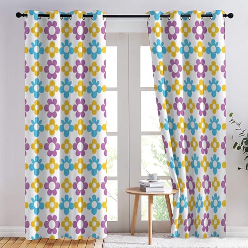 SZLYZM Vorhänge 70er Jahre Retro Geblümt, Verdunkelungsvorhang 2er Set - Vorhang Blickdicht Abstrakt Blumen Muster, Thermovorhang für Deko Wohnzimmer Schlafzimmer, Gardinen mit Ösen 175x140 cm (HxB) von SZLYZM