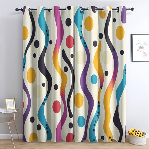 SZLYZM Vorhänge Abstrakt, Verdunkelungsvorhang 2er Set - Vorhang Blickdicht Bunt Gestreift Muster, Thermovorhang für Deko Wohnzimmer Schlafzimmer, Gardinen mit Ösen 160x132 cm (HxB) von SZLYZM